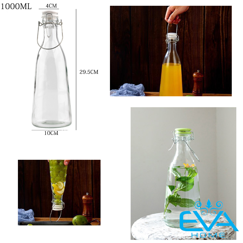 Chai thủy tinh tam giác nắp gài bằng sứ 1000ml