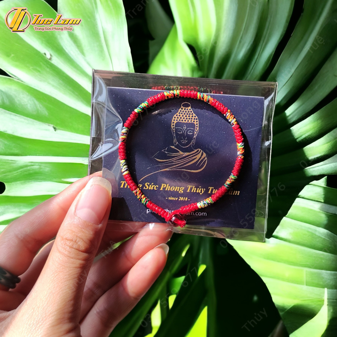 Vòng tay chỉ may mắn tông màu đỏ bện sole chỉ ngũ sắc tây tạng khóa nút hạt hợp mệnh, bình an - Tuệ Lâm