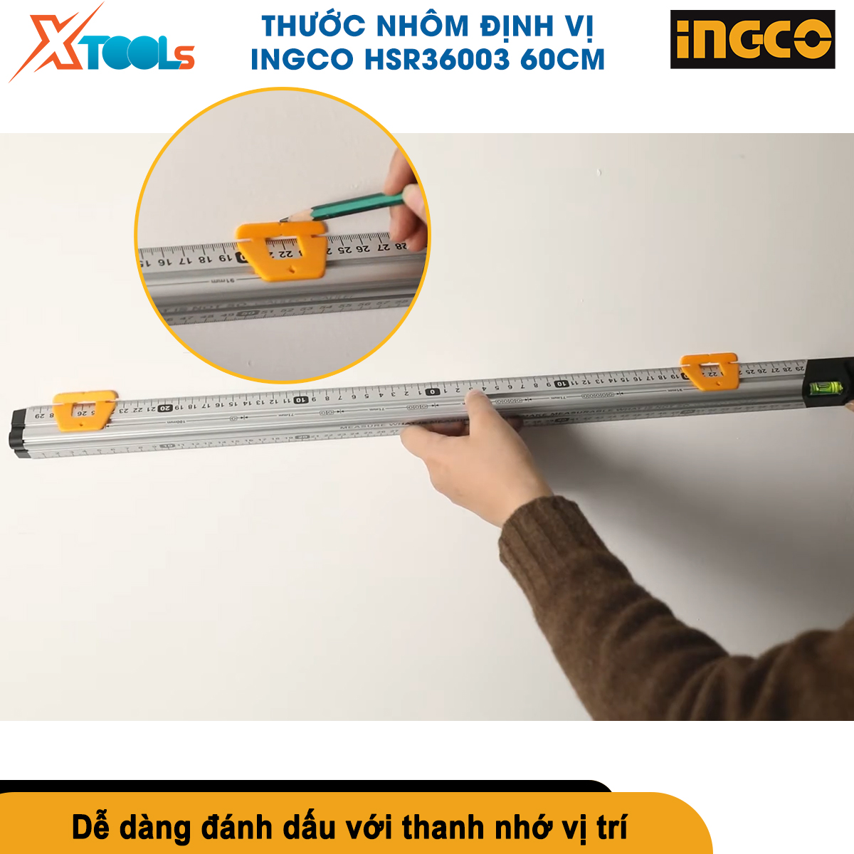 Thước nhôm định vị đa năng INGCO HSR36003 60cm thước thủy cân bằng xây dựng tích hợp đa chức năng, thang đo ổ cắm điện,... XTOOLs