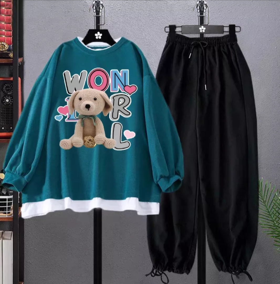 Sét áo sweater kèm quần bom in gấu bông