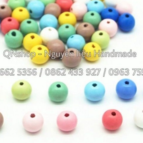 80 hạt gỗ tròn màu Pastel, các laoị hạt gỗ trang trí