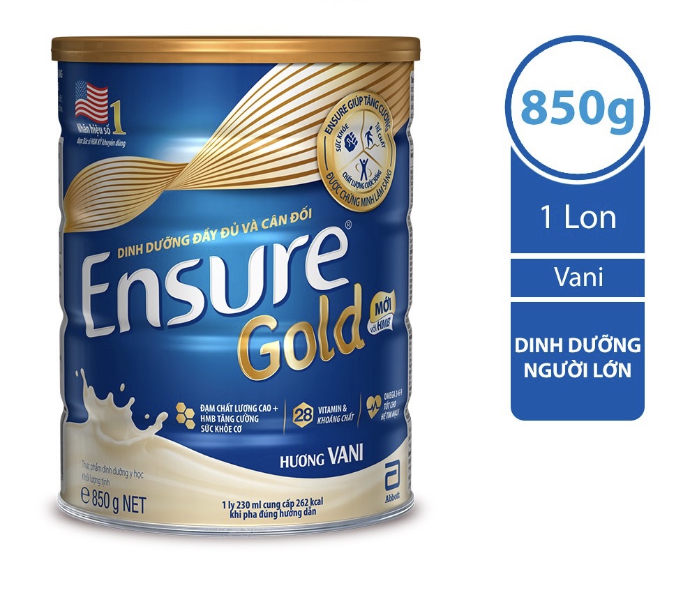 Sữa bột Ensure Gold Abbott hương vani HMB 850g. Date New 2024