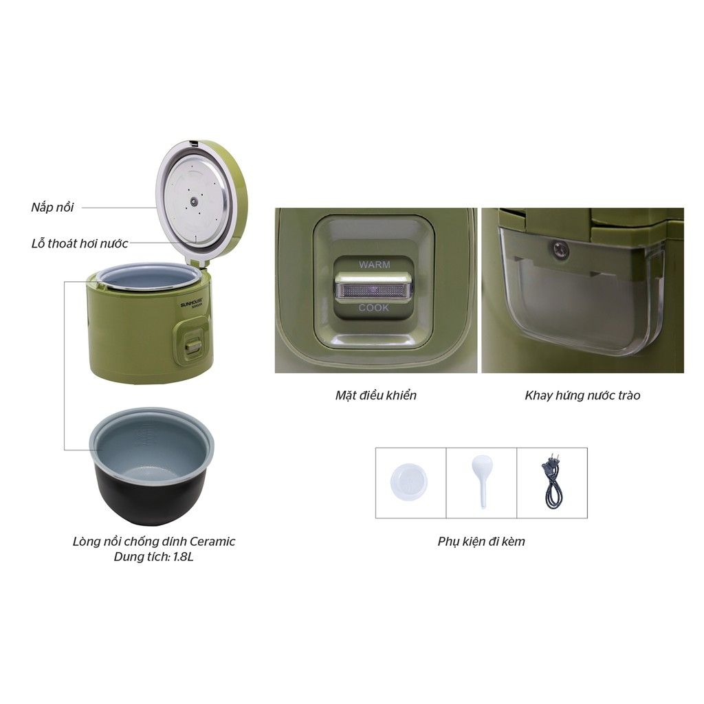 nồi cơm điện sunhouse 1.8 lít