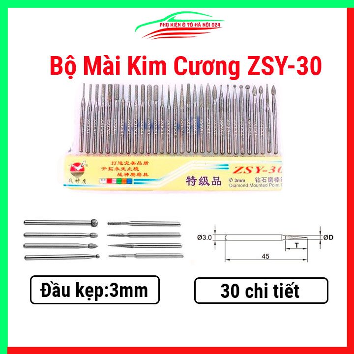 Bộ mài kim cương 30 chi tiết ZSY-30, đầu kẹp 3mm, mũi khắc kim cương ,mũi mài kim cương siêu chắc siêu cứng cao cấp
