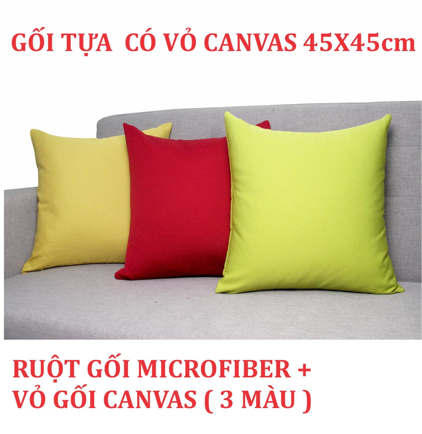 BỘ GỐI TỰA LƯNG CÓ VỎ CANVAS 45X45cm   MÀU VÀNG BƠ, ĐỎ RƯỢU VANG, XANH LÁ NHẠT