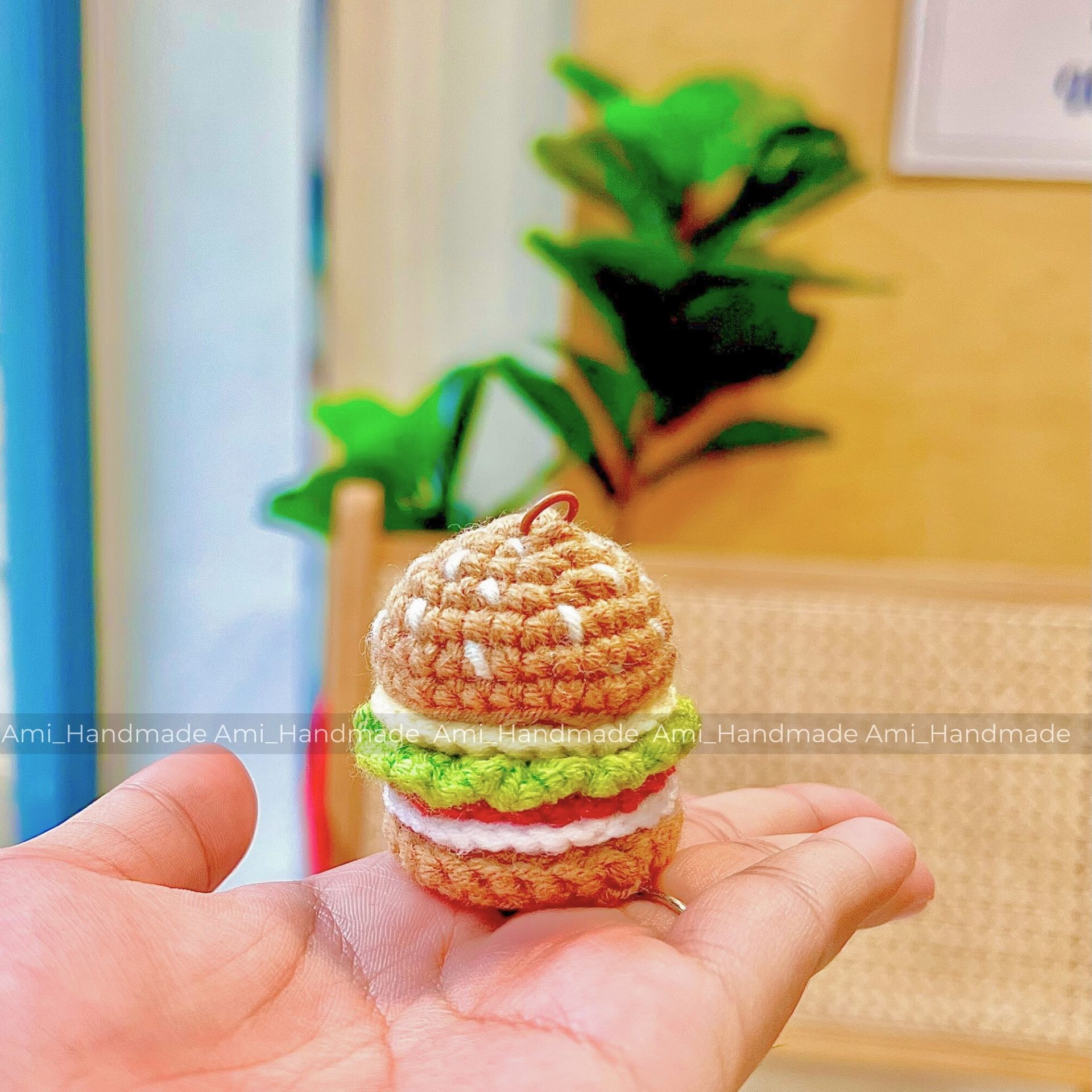 Móc khóa len Hamburger, Đùi gà cháy tỏi (Sản phẩm len handmade)