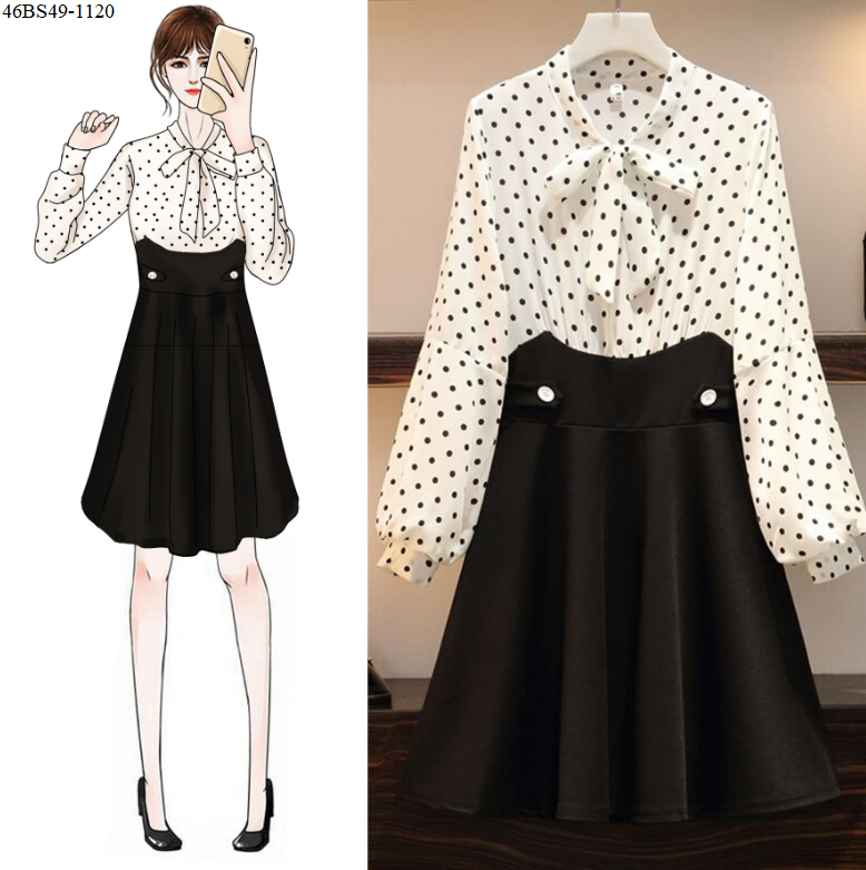 Đầm xòe phối bi thanh lịch big size cao cấp