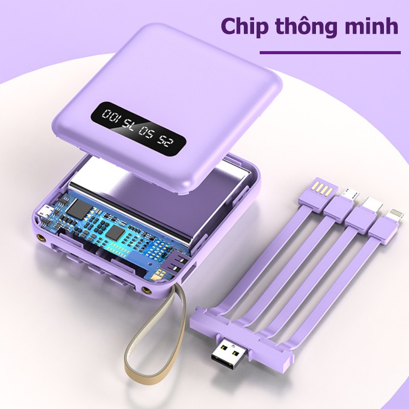 Cục sạc dự phòng 20000mAh mini cầm tay cao cấp tích hợp 4 đầu sạc và đèn chiếu sáng -Sạc dự phòng 20000mAh,Đi kèm với bốn dây có thể tháo rời,sạc siêu nhanh,Pin lithium-ion polymer, sạc an toàn