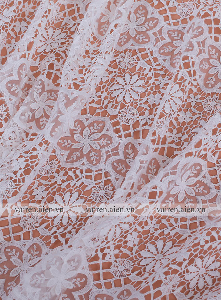 Vải ren chỉ cotton gam màu trắng  AXD1121 (GIÁ BÁN THEO TẤM)