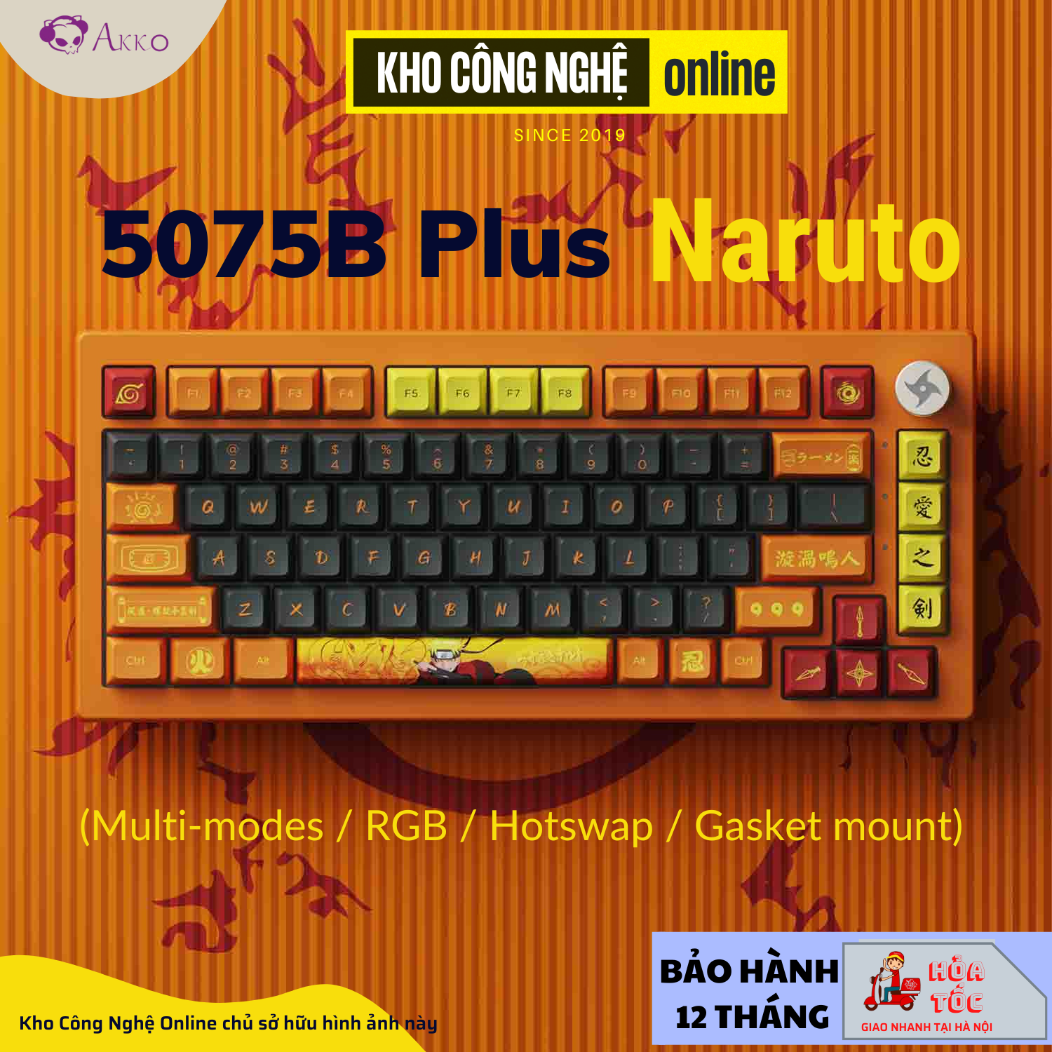 Bàn phím cơ AKKO 5075B Plus Naruto (Multi-modes / RGB / Hotswap / Gasket mount)