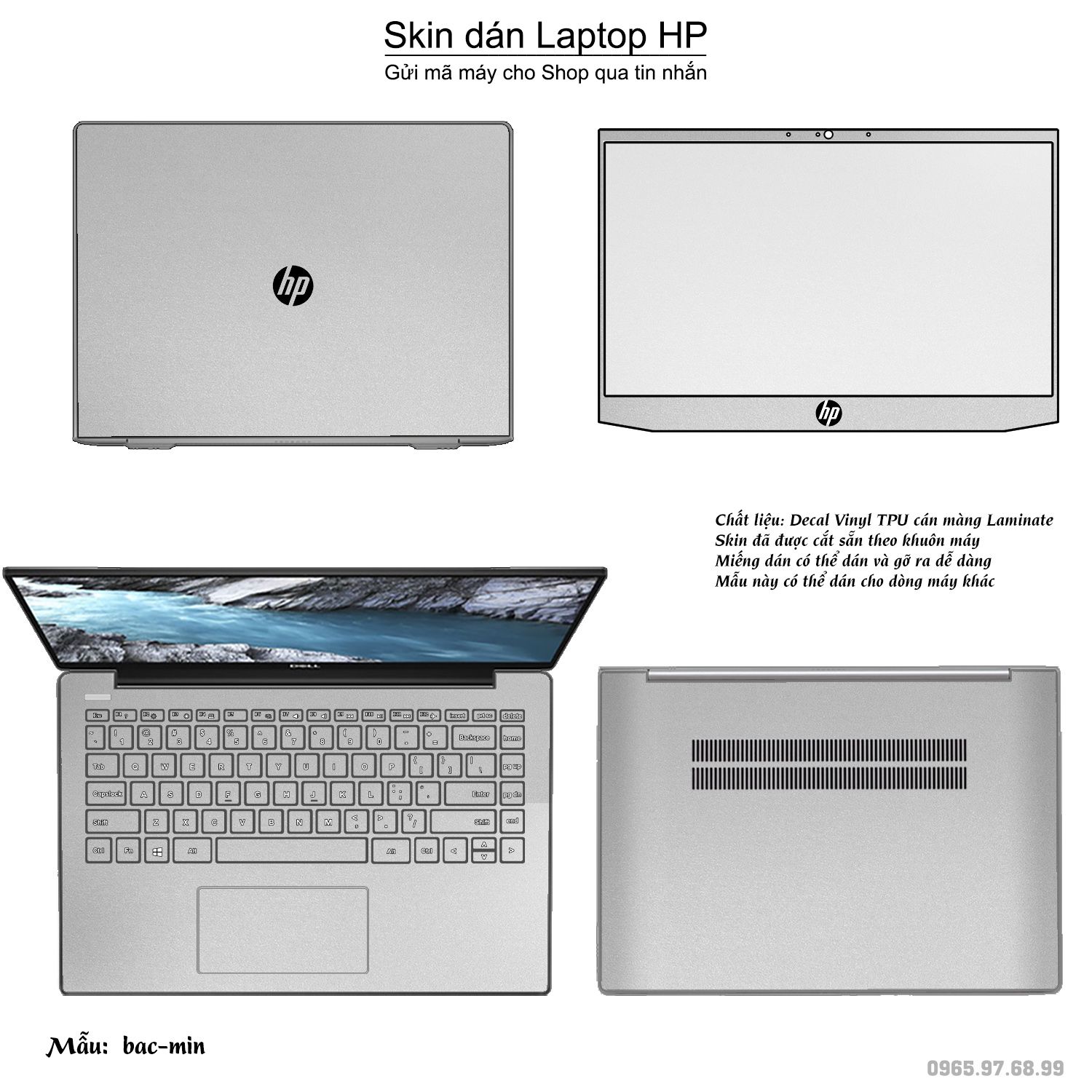 Decal Skin dán Laptop HP mẫu Aluminum Chrome bạc mịn (inbox mã máy cho shop)