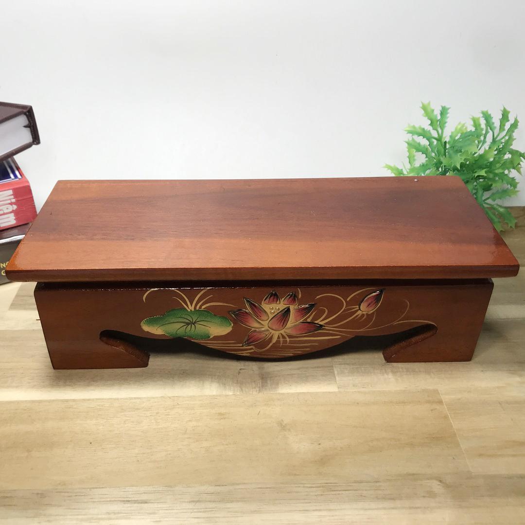 Đôn gỗ dài khắc hoa sen nổi đặt tượng thờ-Nhiều cỡ