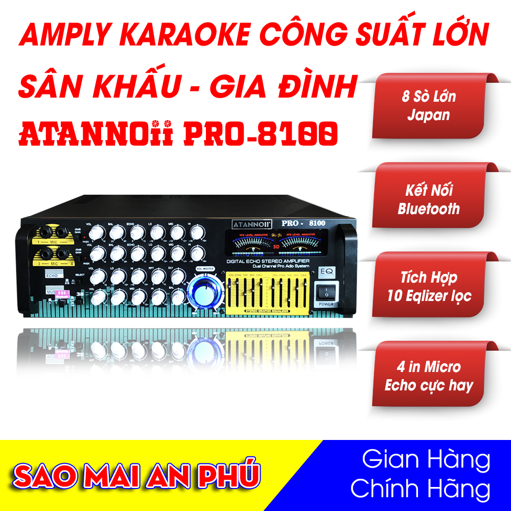 Ampli Bluetooth karaoke sân khấu, Amply nghe nhạc gia đình ATANNOII PRO-8100 Tích hợp Equalizer Đèn nháy Cực Đẹp