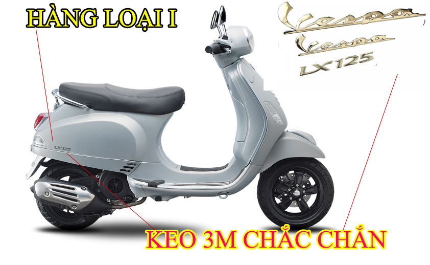 TEM VESPA CHO XE LX125, LX 150 CHỮ NỔI- TRON 1 BỘ