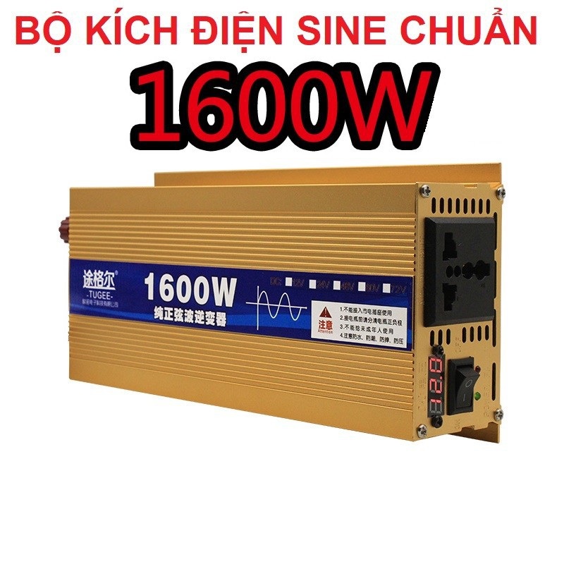 Bộ chuyển đổi điện sin chuẩn 12v -1600W dành cho mọi dòng xe hơi và ô tô, dễ dàng mang sử dụng và mang theo