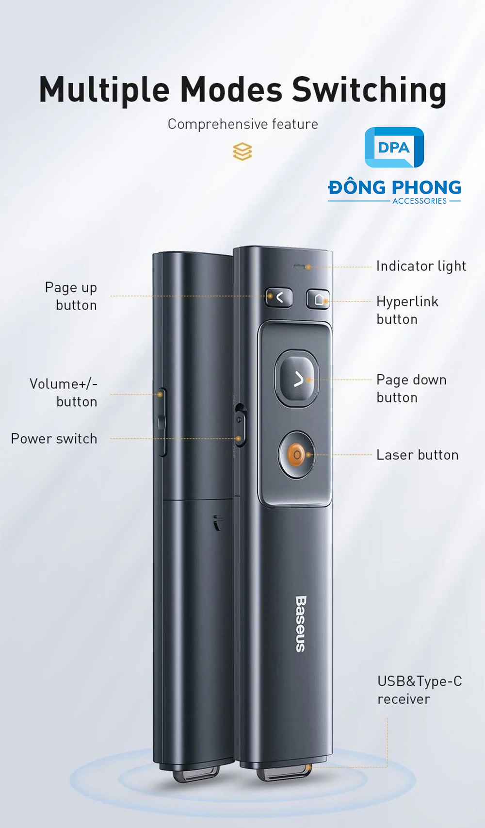 Bút Trình Chiếu Laser Baseus Orange Dot Wireless Presenter Chính Hãng