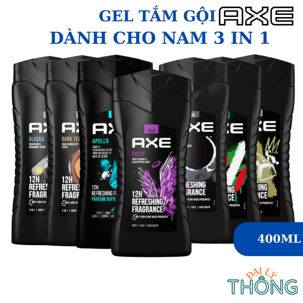 Gel Tắm Gội Rửa Mặt Dành Cho Nam AXE 3 in 1 BODY FACE HAIR WASH 400ml Sữa