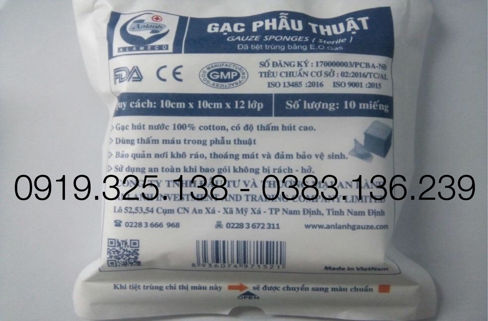 10 gói gạc phẫu thuật an lành 10cm x 10cm x 12 lớp vô trùng