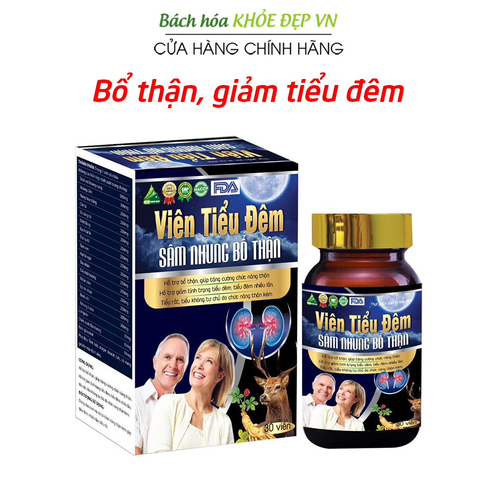 Viên Tiểu Đêm Sâm Nhung Bổ Thận giảm tiểu đêm, tiểu nhiều lần, giảm u phì đại tuyến tiền liệt - Hộp 30 viên