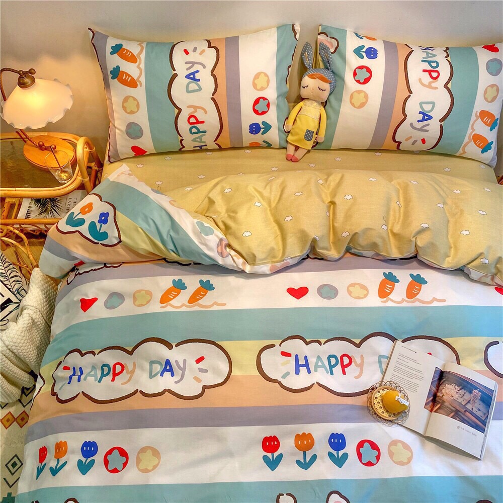 Trọn Bộ 4 Món Cotton Poly Nhập Mẫu THỎ BẢY MÀU