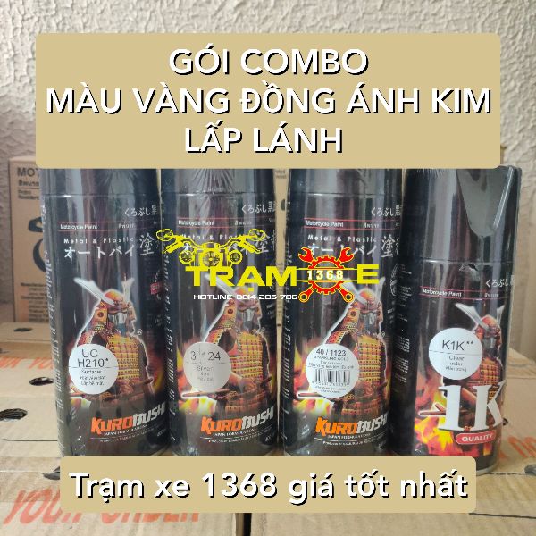 SƠN SAMURAI GÓI COMBO SƠN MÀU VÀNG ĐỒNG ÁNH KIM LẤP LÁNH 1123 GỒM 4 CHAI - COMBO SƠN MÂM XE MÀU VÀNG ĐỒNG