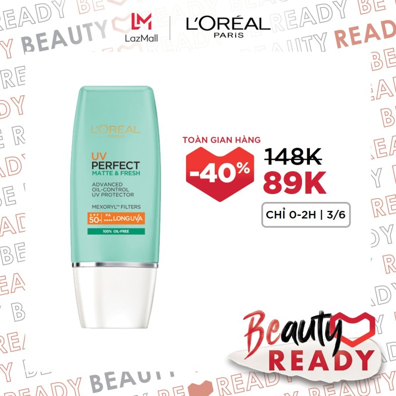 Kem chống nắng bảo vệ & dưỡng da se mịn lỗ chân lông & chống ô nhiễm LOreal Paris UV Perfect fresh & Matte SPF50/PA++++ giá rẻ