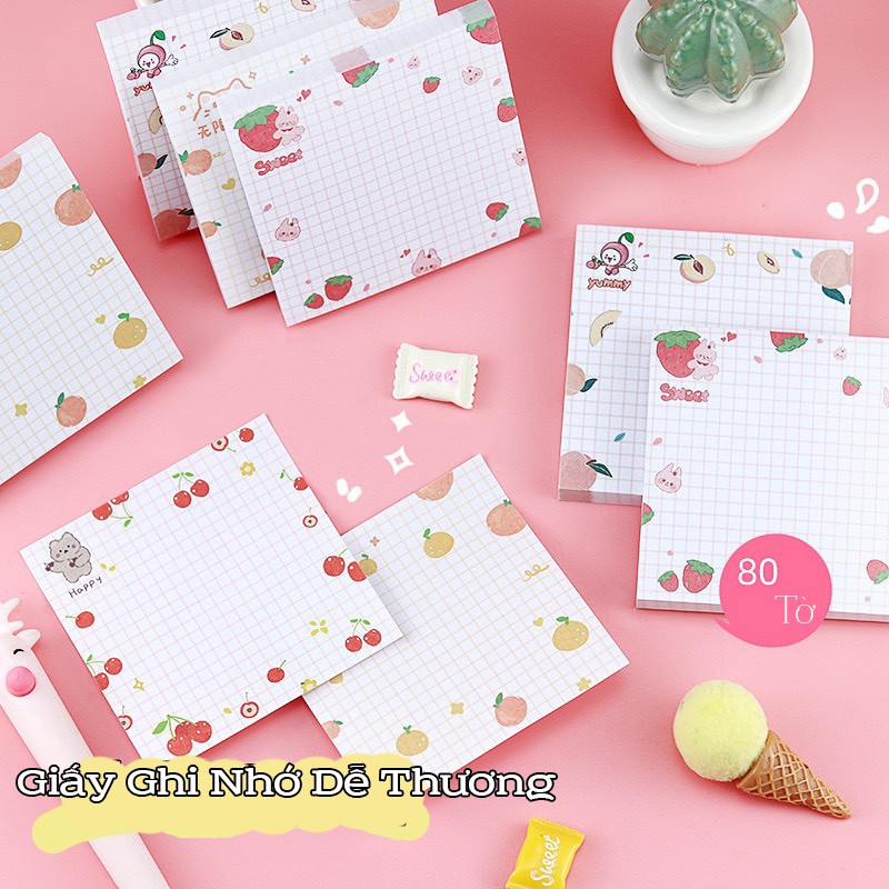 Tập 80 giấy note giấy nhớ họa tiết dễ thương FRUIT 8*8cm