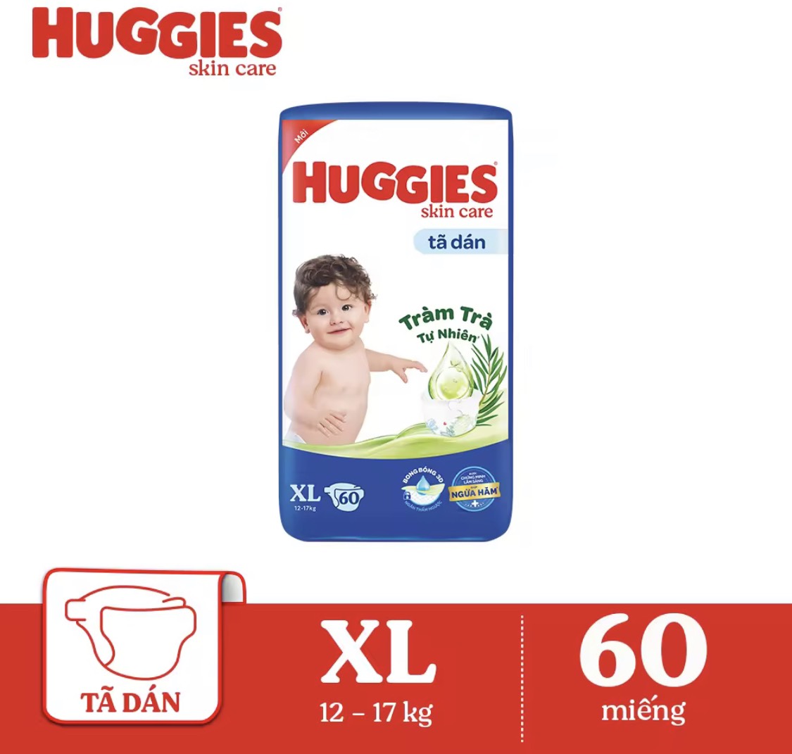 (Mẫu Tràm Trà) Bỉm Huggies Dán Size M76/L68/XL62/Xxl56