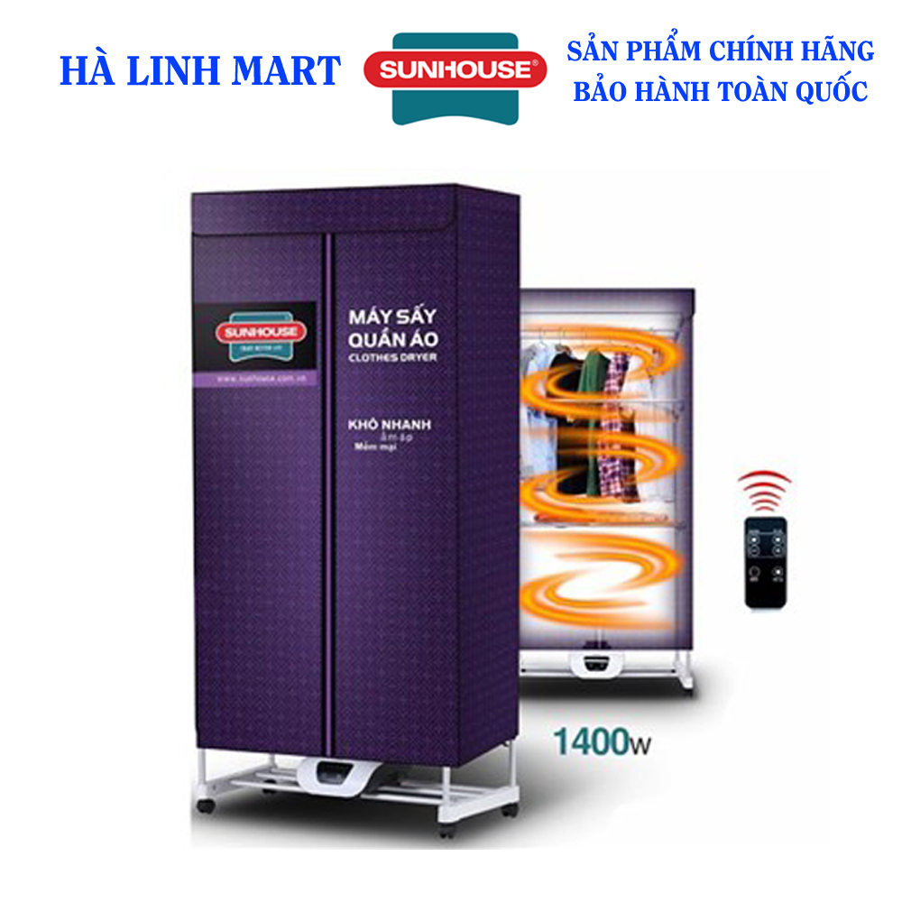 Tủ sấy quần áo Sunhouse SHD2707 - Máy sấy quần áo Sunhouse - Công suất 1500W, Nhiệt độ sấy 65 độ C, khối lượng sấy 15kg quần áo, bảng điều khiển cảm ứng thông minh, Có điều khiển từ xa, Đèn UV diệt khuẩn, bảo hành 12 tháng