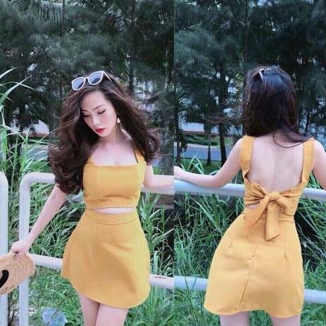 Set áo 2 dây cột lưng kèm chân váy