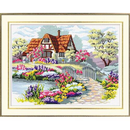Tranh thêu chữ thập phong cảnh mùa xuân F228 (57x46cm) chưa thêu