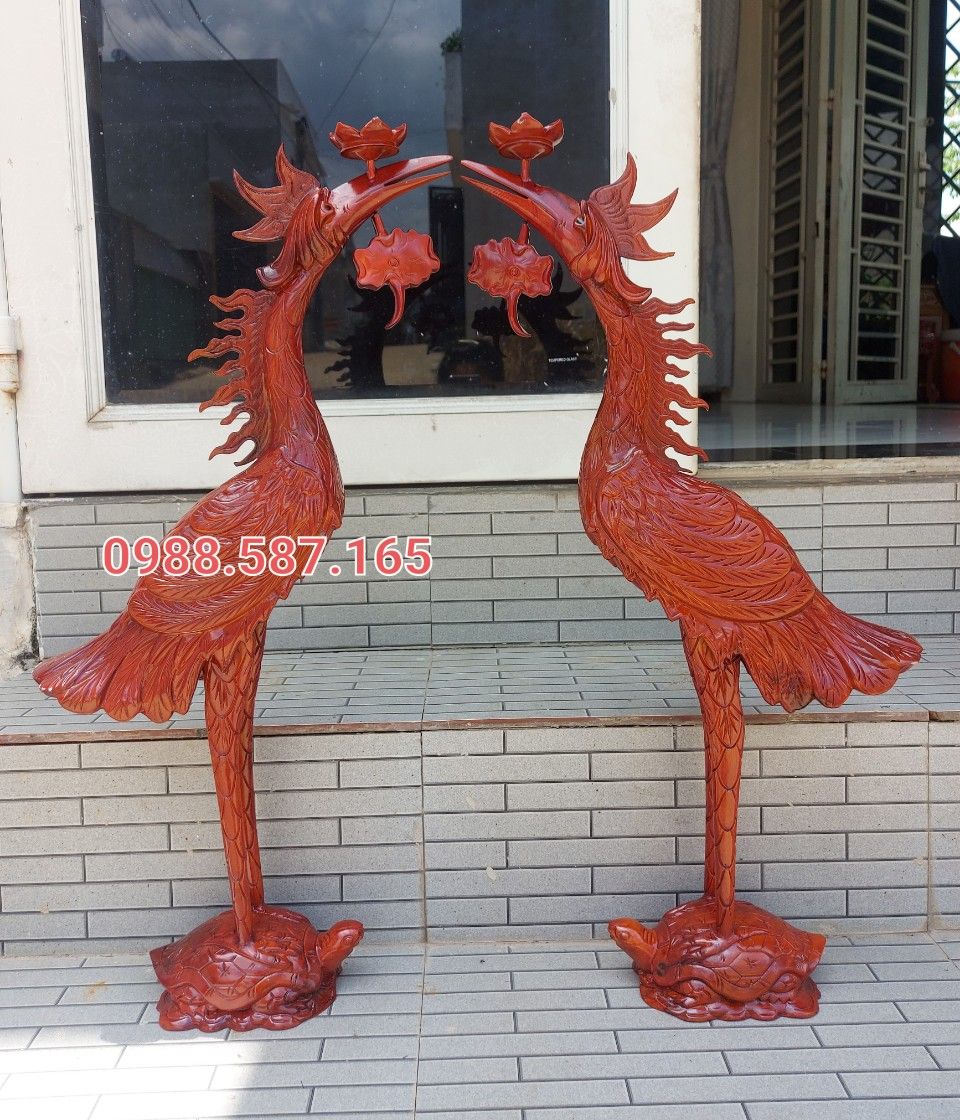 Cặp hạc thờ gỗ hương cao 40-50-60-70 cm