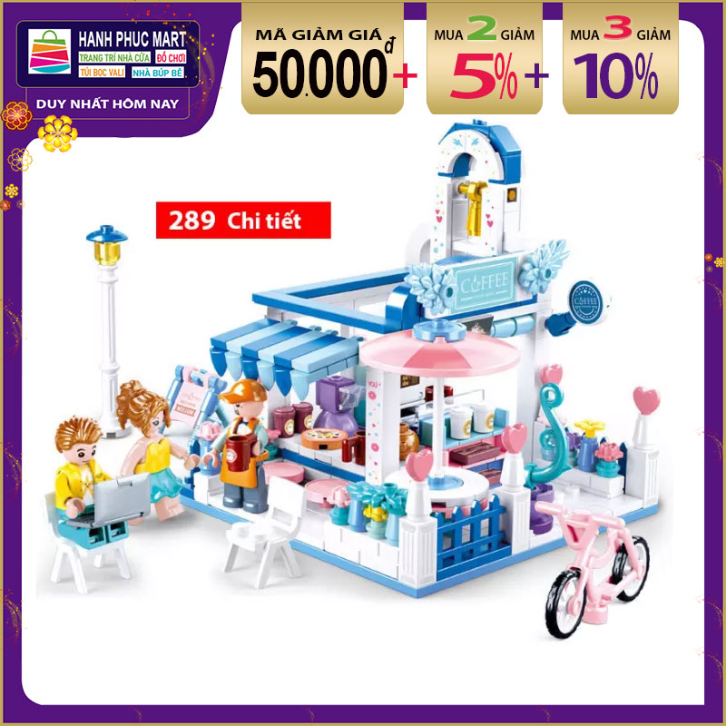 Bộ đồ chơi lắp ghép bé trai bé gái Mô hình Nhà hàng và khu vui choi ven biển chất liệu nhựa ABS cao cấp Block Hanhphucmart