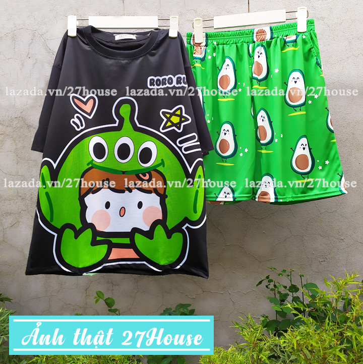 Bồ đồ thun cartoon Ếch tinh xanh cute Set đồ mặc nhà