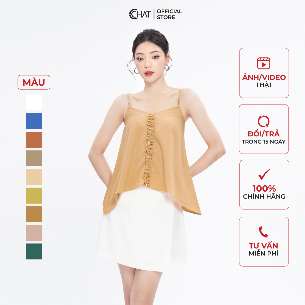 Áo 2 Dây CChat Kiểu Phối Đai Nẹp Chất Mango Cao Cấp 92AAE2001ST