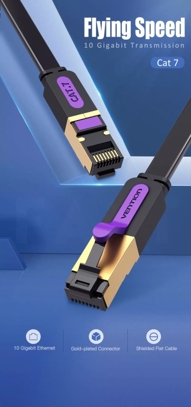 Bảng giá Vention dây cáp mạng LAN Ethernet Cat7 loại dẹp có bọc chống nhiễu dài 20m tốc độ cao Phong Vũ