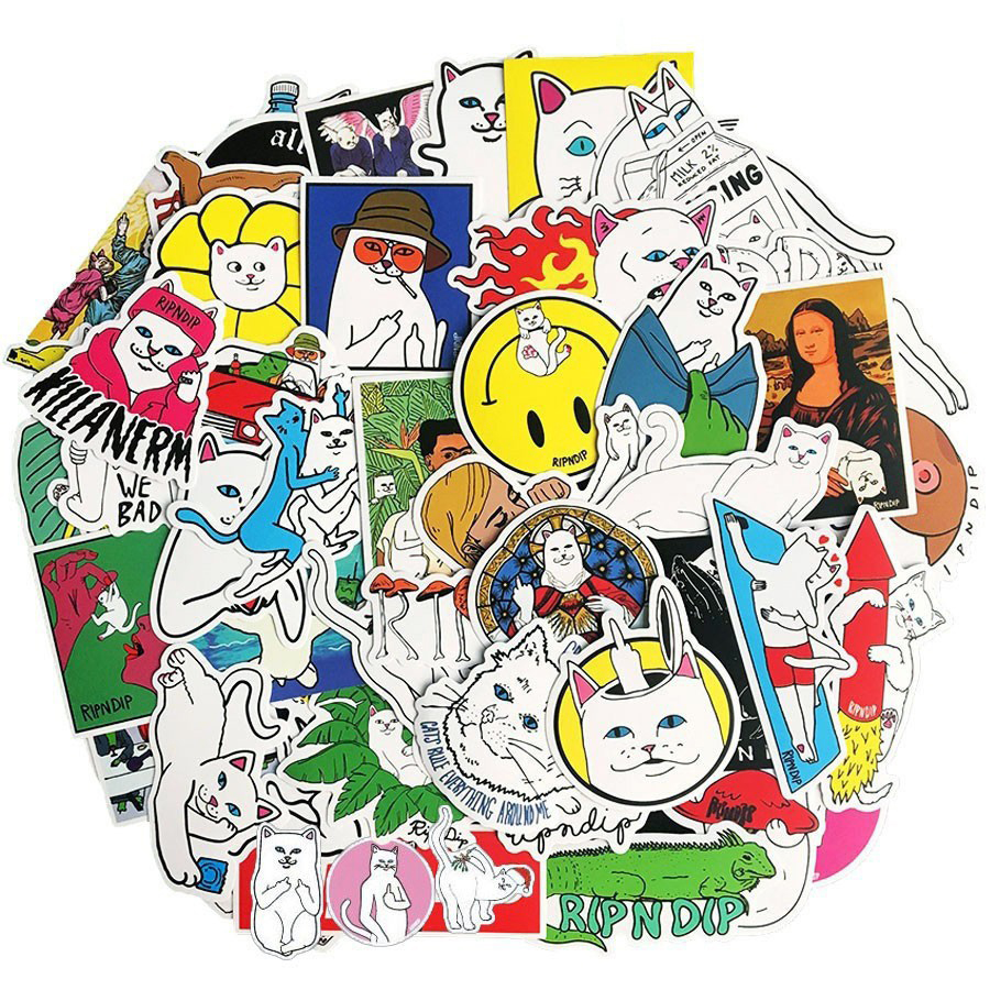 Set 30-100 Sticker Mèo RIPNDIP hình dán có ép lụa