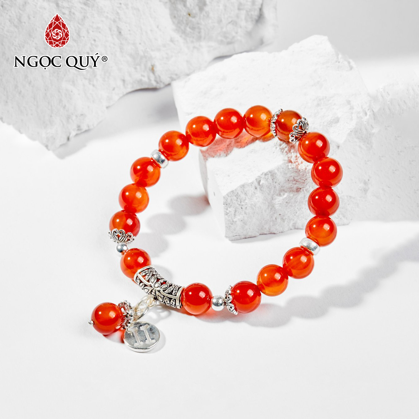 Vòng tay đá mã não đỏ charm cung hoàng đạo size hạt 8mm - ngọc quý gemstones