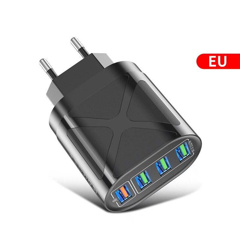 Cục Sạc Nhanh Quick Charge 18W led sáng có 4 cổng sạc cốc sạc điện thoại iPhon Samsun Xiaom Opp đa năng