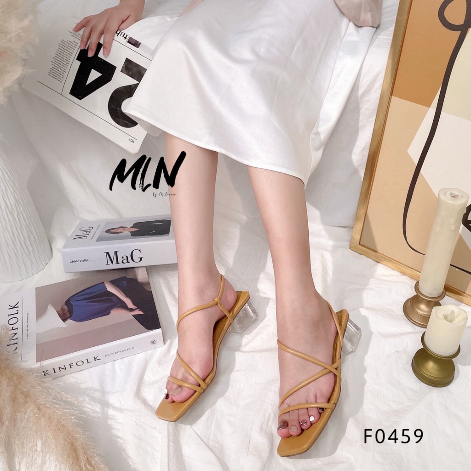 GIÀY SANDAL NỮ GÓT TRONG 3P QUAI CHỮ Z MÃNH F0459