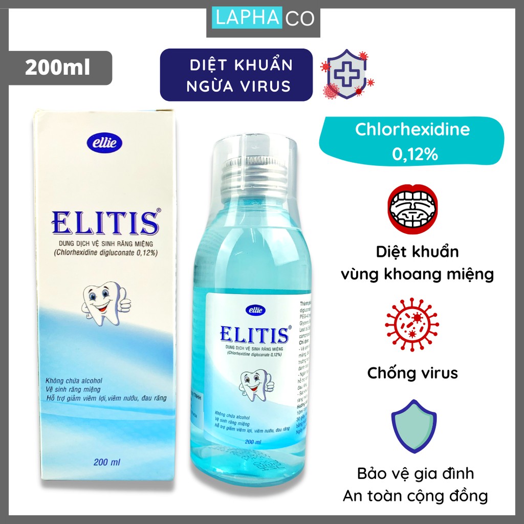 [HCM]Nước súc miệng họng Elitis Chlorhexidine 012% Chai 200ml