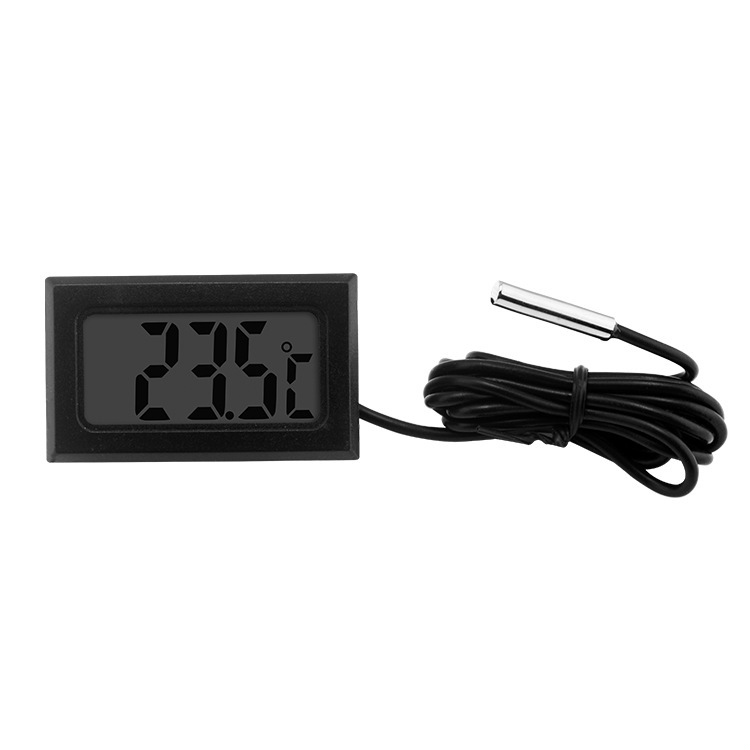 Foriot FY-10 Embedded Digital Display Thermometer with 1M Wire Black Rectangular Thermometer Hygrometer Aquarium Temperature Humidity Meter