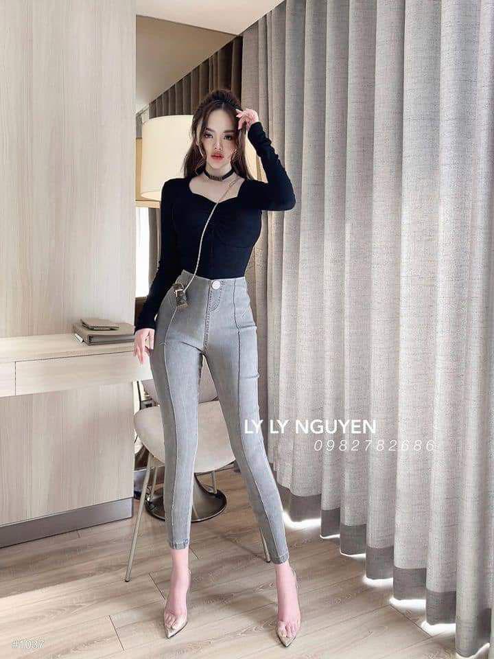 Quần Jeans gân giữa siêu ôm, siêu co giãn