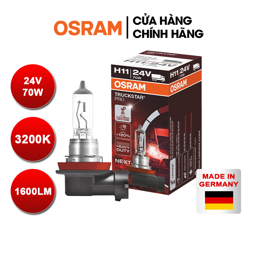Bóng đèn halogen tăng sáng 120% osram truckstar pro h11 24v 70w - nhập khẩu chính hãng
