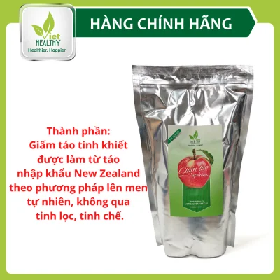 Giấm táo tinh khiết Viet Healthy 1000ml (Táo New Zealand) Dạng túi