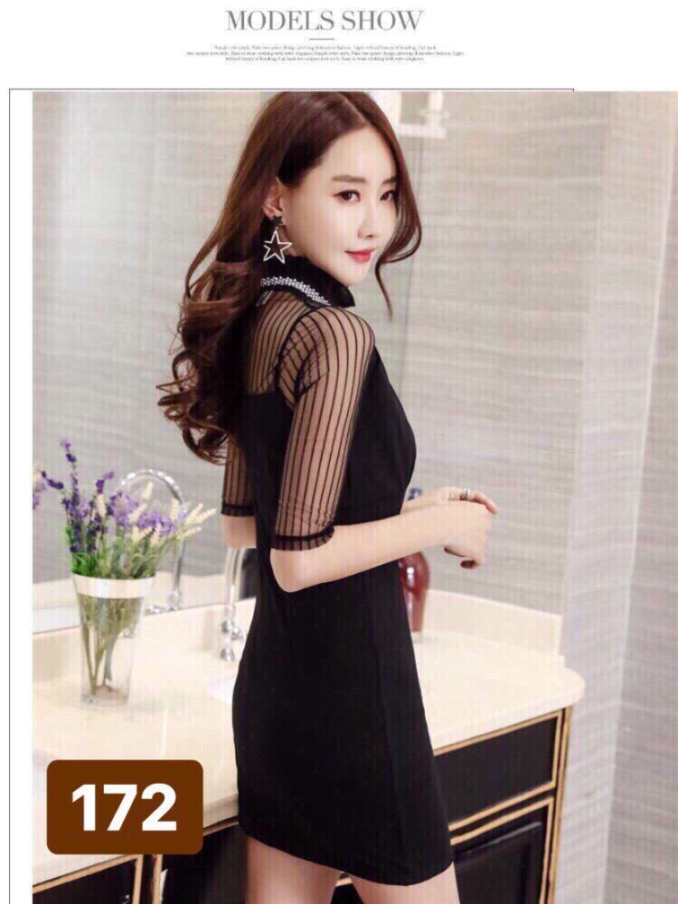 Đầm body tay lưới cổ hạt cao cấp