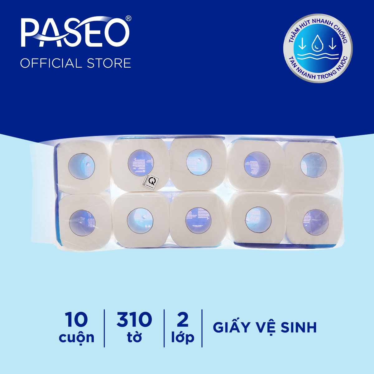 Giấy vệ sinh cao cấp Paseo dai, mềm mịn (10 cuộn 2 lớp)/lốc