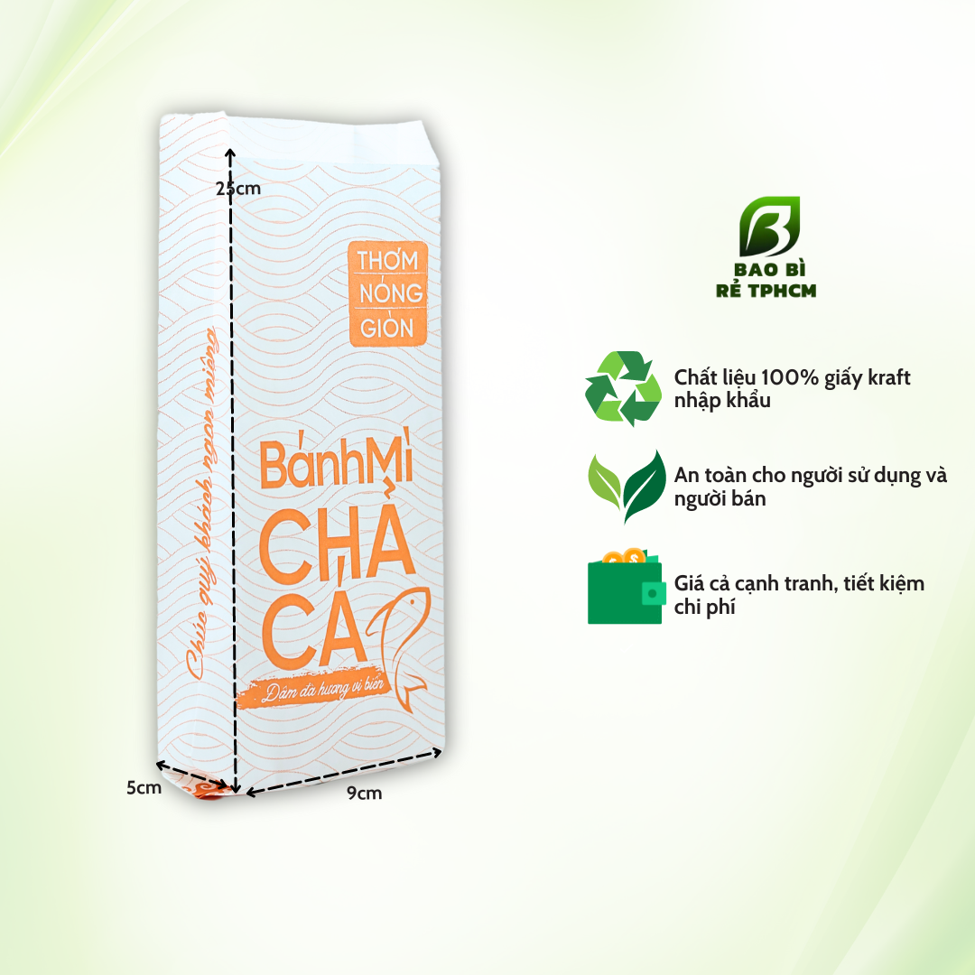 Túi Giấy Đựng Bánh Mì Chả Cá Cam 500 Túi