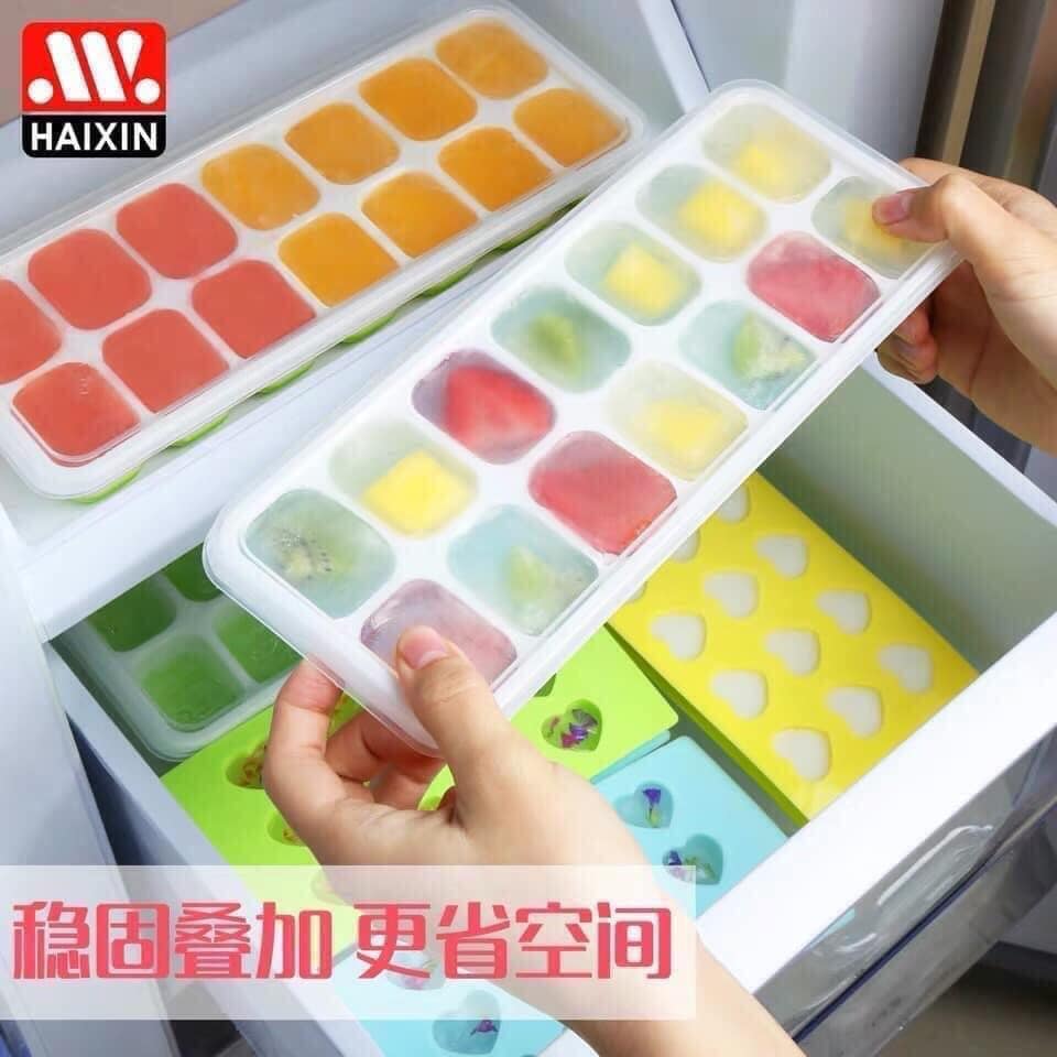 set 3 Khay làm đá, thạch silicon có nắp đậy cao cấp