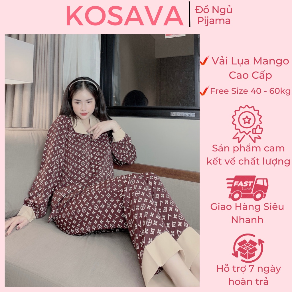 Đồ bộ pijama nữ lụa mango mặc nhà dài tay cao cấp dễ thương KOSAVA